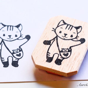 Cat stamp, mail, hand carved image 1