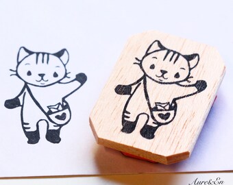 Cat stamp, mail, hand carved