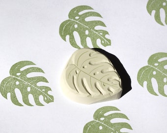 Monstera leaf, hand carved rubber stamp