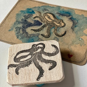 Octopus Stamp, Hand Carved, Steampunk, Bullet Journal image 5