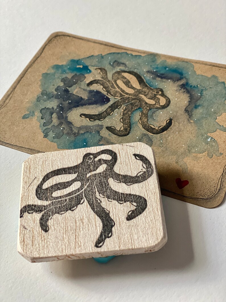 Octopus Stamp, Hand Carved, Steampunk, Bullet Journal image 5