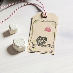 Owl heart, stamp, hand carved image 1