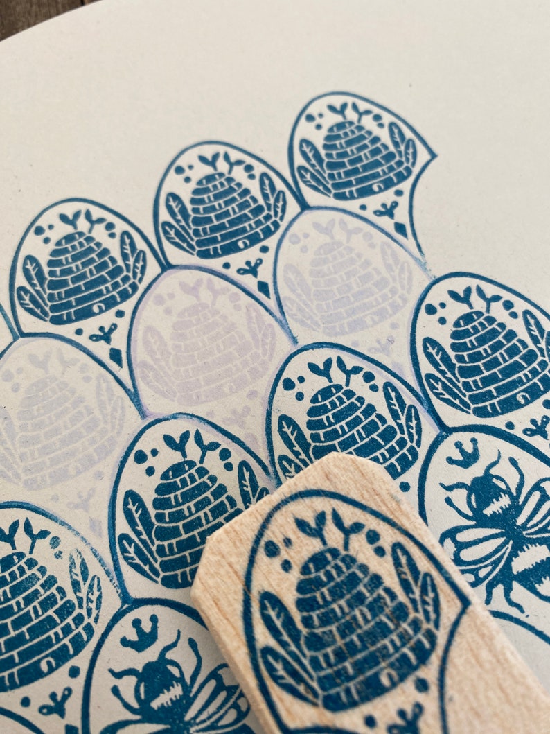 Beehive Stamp, Bullet Journal, Pattern Stamp Handcarved image 1