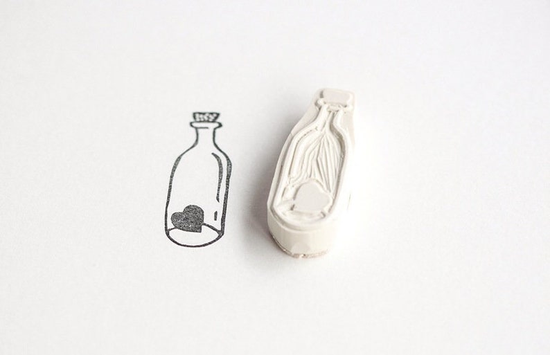 Bottle with heart stamp, hand carved image 1
