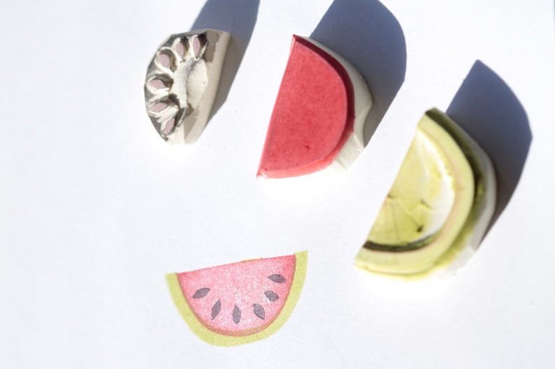 Set melons , stamp , hand carved image 1