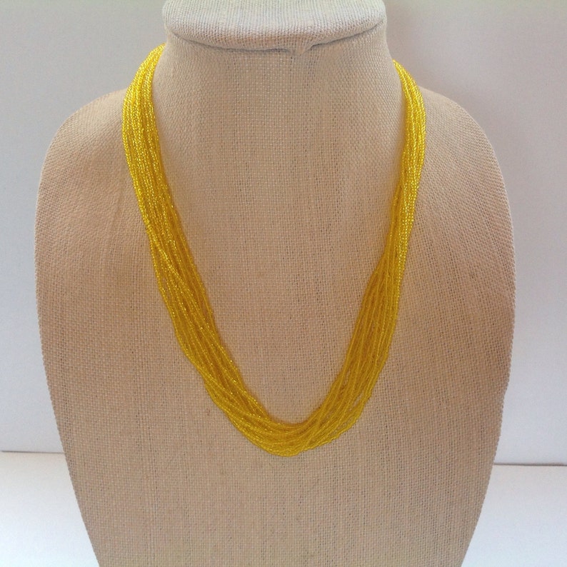 boho chic,yellow jewelry,modern necklace,seed beaded jewelry,gift Shiny yellow,seed beaded necklace,multistrand necklace,layering necklace