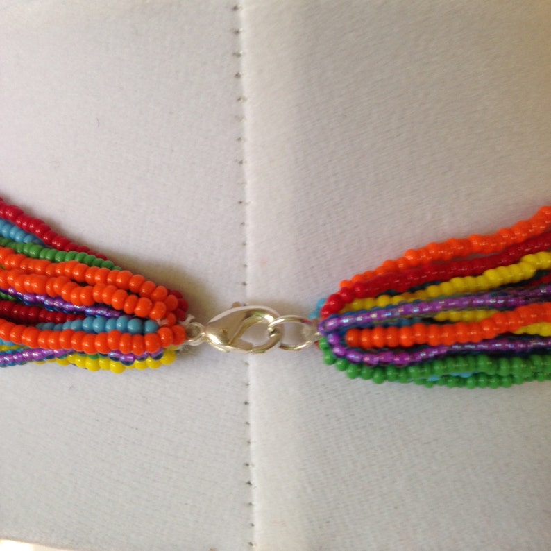 Rainbow necklace,colorful necklace,statement necklace layering necklace,cheerful necklace,multistrand necklace,seed beaded necklace