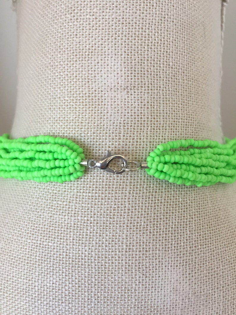 boho chic jewelry,layering necklace,modern necklace,seed beaded jewelry,gift for her Neon green,beaded necklace,multistrand necklace