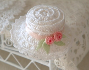 shabby chic dollhouse miniature hat straw