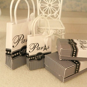 Printable Paris Miniature Gift Bags and Boxes – Black & White Dollhouse Packaging – 1:12  Scale Digital Download