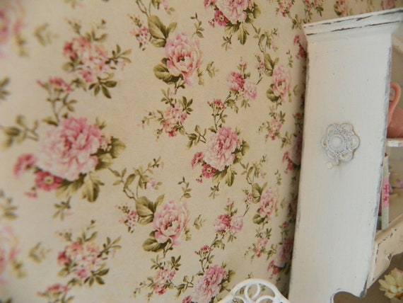Miniature Dollhouse French Antique document Sign Shabby Chic Roses 1:12 or 1:24