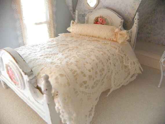 Dollhouse Double Bed French Style Shabby Chic Scale 1 12