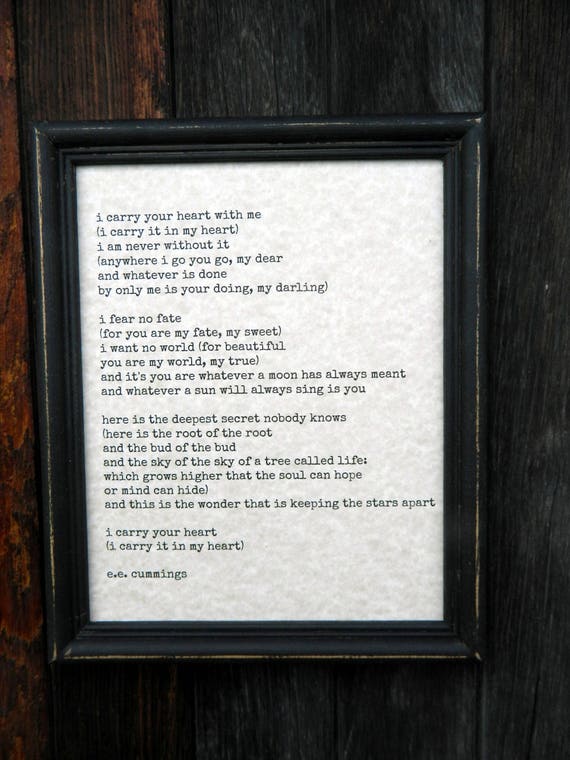 I Carry Your Heart Ee Cummings Love Poem Wedding Gift Etsy