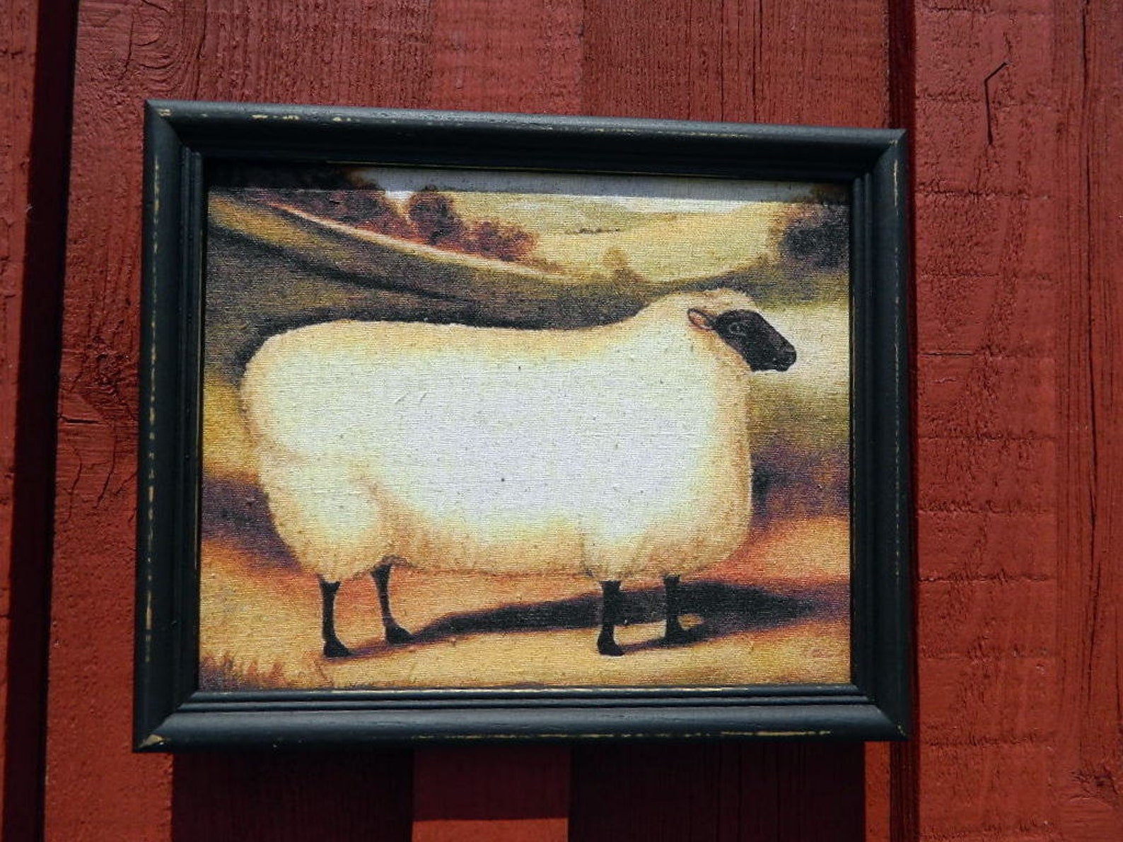 Sheep Print Aged Black Frame Vintage Primitive Sheep Print Etsy