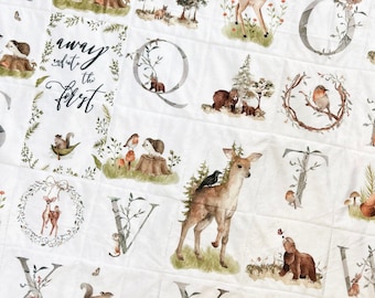Forest Woodland Animals Baby Quilt, Enchanted Forest Nursery Decor, Dark Forest Room Blanket, Cottagecore, Forestcore Baby Shower Gift