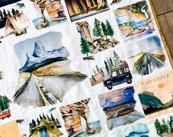 National Parks Woodland Baby Quilt, Handmade Minky Blanket, Wilderness Forest Nursery Theme, Woods Shower Gift Boy Girl Adventure Awaits