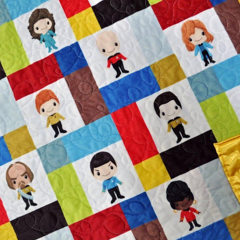 Handmade Star Trek Baby Quilt, Whole Cloth Minky Blanket, Star Trek Nursery Bedroom Decor, Geeky Nerdy Gift Ideas image 6