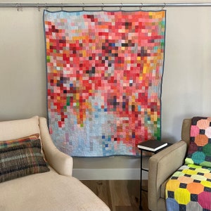 Handmade Mid Century Modern Quilt, Midcentury Minimalist Whole Cloth Blanket, Contemporary Mosaic Throw image 3