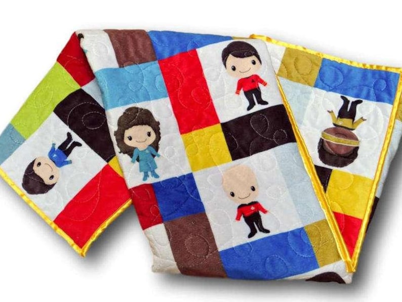 Handmade Star Trek Baby Quilt, Whole Cloth Minky Blanket, Star Trek Nursery Bedroom Decor, Geeky Nerdy Gift Ideas image 4