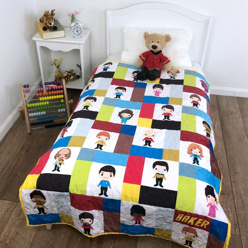 Handmade Star Trek Baby Quilt, Whole Cloth Minky Blanket, Star Trek Nursery Bedroom Decor, Geeky Nerdy Gift Ideas image 5