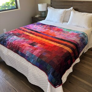 Handmade Sunset Quilt, Midcentury Modern Whole Cloth Blanket, Cottagecore Double Gauze Throw, Maximalist Aesthetic Decor, Ready To Ship image 2