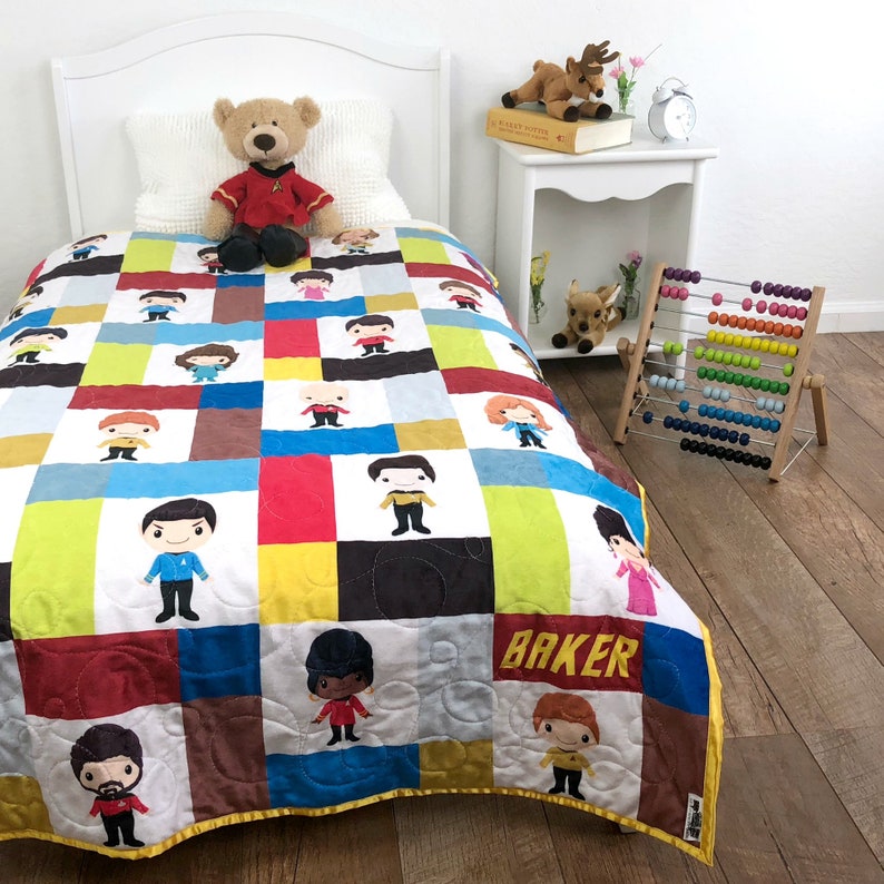 Handmade Star Trek Baby Quilt, Whole Cloth Minky Blanket, Star Trek Nursery Bedroom Decor, Geeky Nerdy Gift Ideas image 2