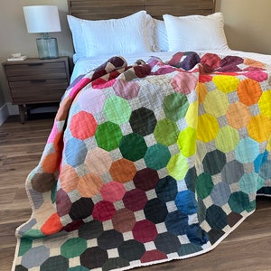 Handmade Midcentury Modern Quilt, Minimalist Snowball Double Gauze or Madras Blanket, Custom Order