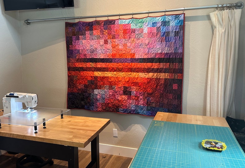 Handmade Sunset Quilt, Midcentury Modern Whole Cloth Blanket, Cottagecore Double Gauze Throw, Maximalist Aesthetic Decor, Ready To Ship image 3