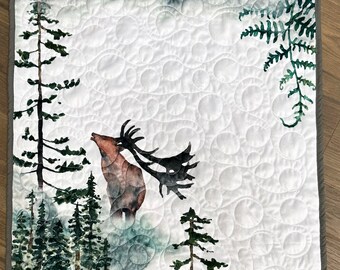 Handmade Deer Baby Quilt, Woodland Forestcore Minky Whole Cloth Blanket, Cottagecore Nursery Theme, Gothic Bedroom Theme Decor Ideas