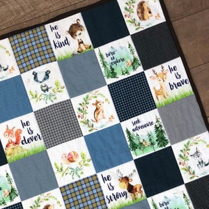 Woodland Baby Quilt, Woodland Nursery Theme Decor, Woodland Blanket, Personalized Blanket, Personalized Gifts, Adventure Theme