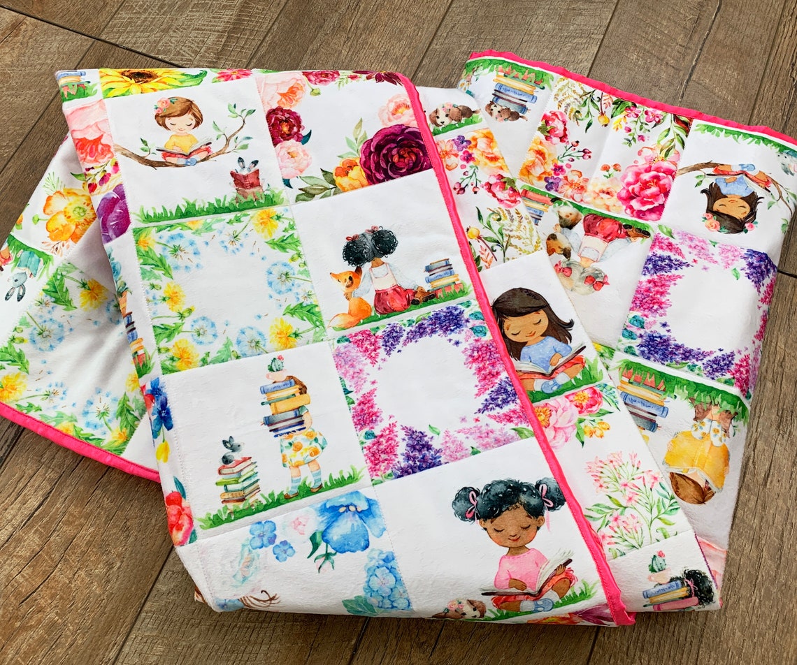 Girls and Books Baby Quilt Baby Girl Floral Nursery Girls Etsy