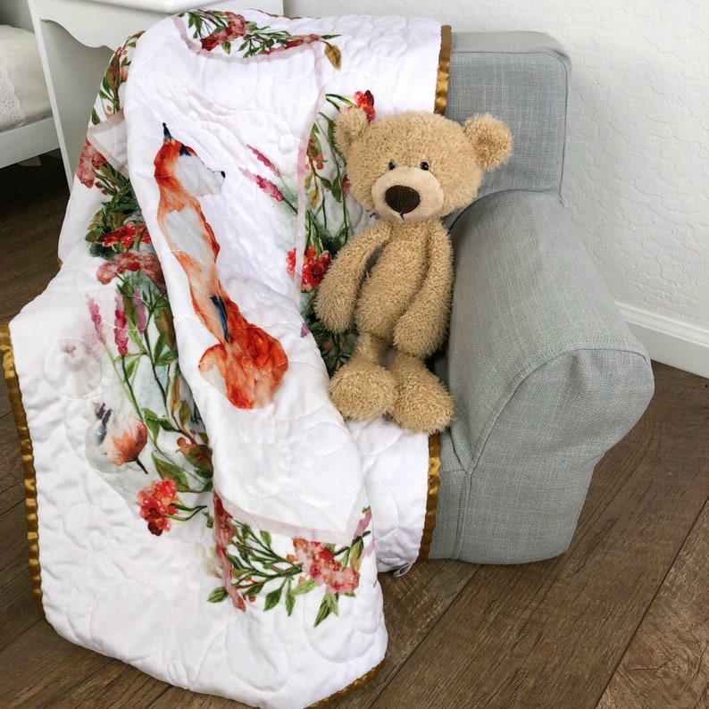 Fox Baby Blanket Woodland Nursery Woodland Decor Woodland Baby Quilt Fox Baby Quilt Fox Nursery Fox Quilt Fox Blanket Fox Bedding