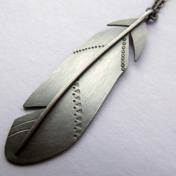 Handmade Oxidised Silver Feather Necklace