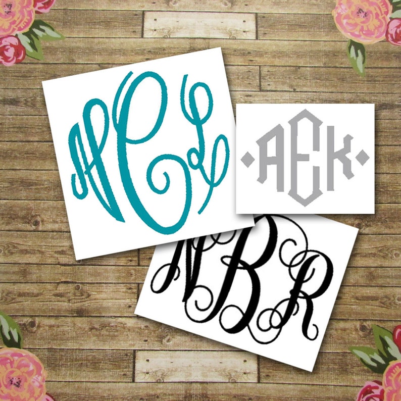 Initial Decal 3 letter monogram decal Yeti Cup Decal Etsy