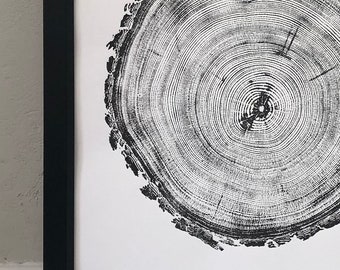 Denver Art, Rocky Mountains, Pine Tree Art, Tree ring Print, Woodcut Print