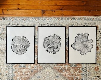 Grand Tetons, Alaska Art, Wyoming Art, Idaho Art, Tree Ring Art, Woodcut print, Biology Gifts, tree ring print