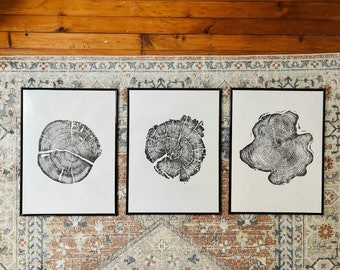 Grand Tetons, Alaska Art, Wyoming Art, Idaho Art, Tree Ring Art, Woodcut print, Biology Gifts, tree ring print