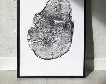 Puget Sound, Seattle Art, Tree Ring Print, Woodcut print, Shabby Tree