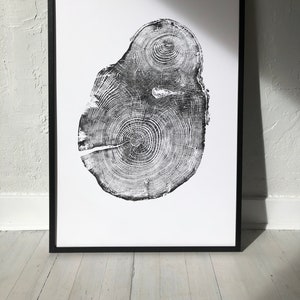 Puget Sound, Seattle Art, Tree Ring Print, Woodcut print, Shabby Tree