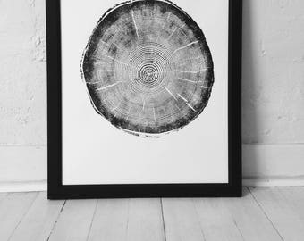 Big Cottonwood Canyon, Tree Ring Print, Woodcut, Utah Art, Botanical Print, Father's Day Art, arborist art gift, Dendrology, Hand pressed