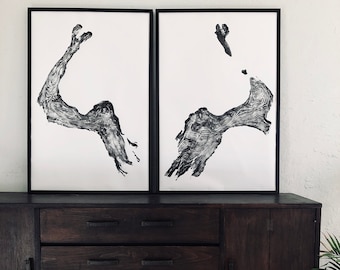 Illinois Tree Roots, Set of Two 24x36 inch prints, Rorschach Test Art, Inkblot test art, Tree ring art print, handmade from real roots