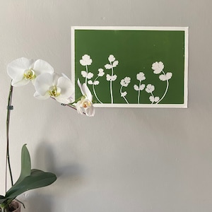 Green botanicals, hand pressed botanicals from oregano leaves, green botanical monoprint, 12x18 inch botanicals, plant wall art, collage