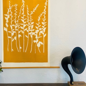 Wild Flowers Print, hand pressed wildflowers, From Real Plants, Yellow Gold monoprint, giclee botanicals, Plant wall art, flower collage
