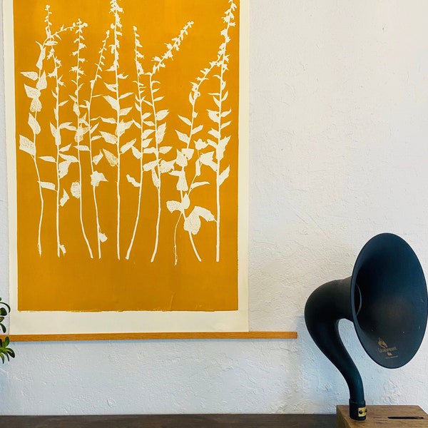 Wild Flowers Print, hand pressed wildflowers, From Real Plants, Yellow Gold monoprint, giclee botanicals, Plant wall art, flower collage