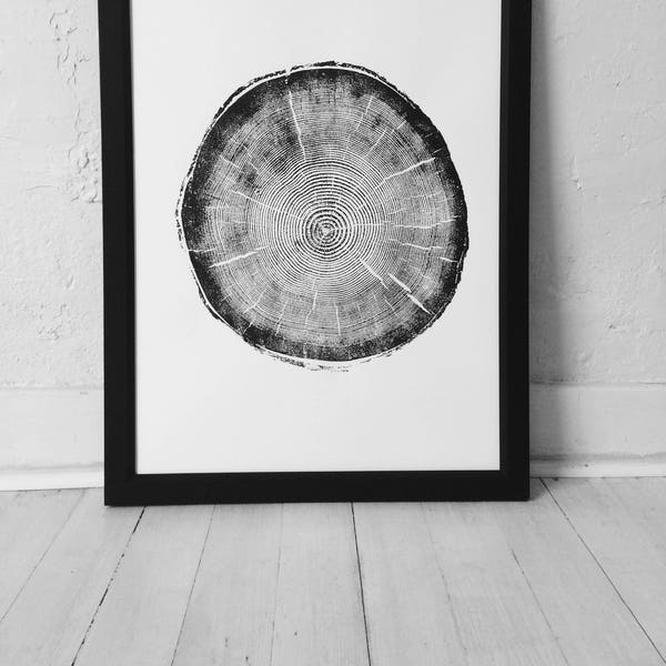 Big Cottonwood Canyon, Tree Ring Print, Woodcut, Utah Art, Botanical Print, Father's Day Art, arborist art gift, Dendrology, Hand pressed