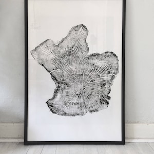 Cascade Mountains, Oregon Print, Tillamook, Tree Ring Art, Woodcut Print, woodcut art