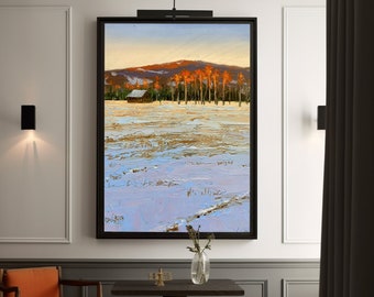 Winter Landscape in Wyoming - Giclee Print of Oil Painting, Snowy farm land art