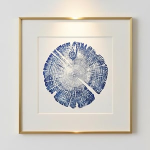 Blauer Baum Ringdruck: Signierte Holzschnittkunst, Utah Hütte Pole (18x24)