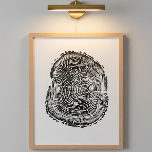Black Locust Woodcut Print, Signed Tree Ring Art 18x24