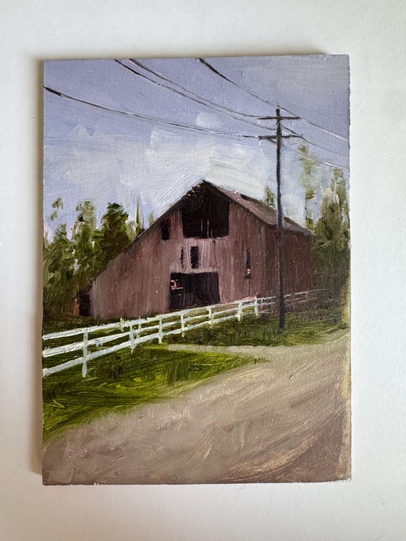 Old Red Barn 5x7, Original Oil Painting, Landscape Painting, Utah Painter, Barn Paintings, Utah Art